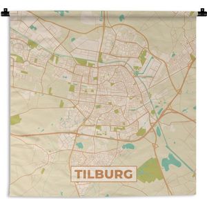 Wandkleed - Wanddoek - Stadskaart - Tilburg - Vintage - 60x60 cm - Wandtapijt - Plattegrond