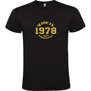 Zwart T-Shirt met “Made in 1978 / 100% Original “ Afbeelding Goud Size M