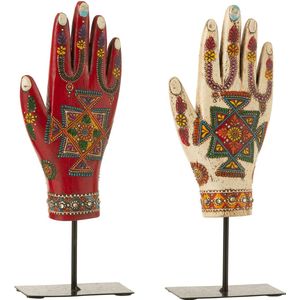 J-Line decoratie Hand Op Staander Delhi - hout - mix - 2 stuks
