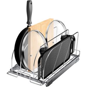 Pan-en-Pot-Rack Uitbreidbare Trek Onder Kast Organizer - Cookie Sheet Bakpannen - Stalen Dekselhouder - Keukenkast & Pantry Opslag 125"" W sheet pan storage