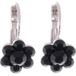 Behave – Oorhanger dames – Swarovski Elements zwart – Nikkelvrij – Bloem