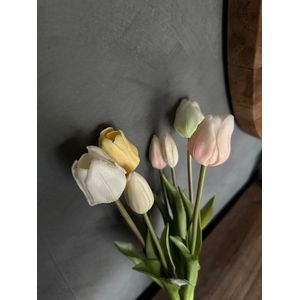 Tulpen kunstboeket | Real touch | wit / roze / geel | 47cm lang | 7 stelen | voorjaar | tulpenboeket | kunsttulpen | boeket | nep tulpen