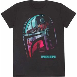 Disney Star Wars - The Mandalorian Helmet Reflection Mens Tshirt - L - Zwart