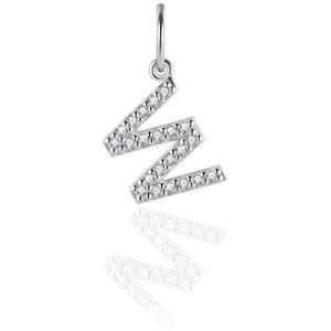Gisser Jewels - Hanger excl. Collier - Letter W met Zirkonia - 8mm - Gerhodineerd Zilver 925 - P1080/W - Sieraad - Dames - Wit - 925 Zilver