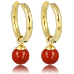 Gouden oorbel Aventurine edelstenen balletje - Gouden oorringen met Red Aventurine balletje - Met luxe cadeauverpakking
