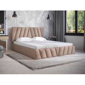 PASCAL MORABITO Bed met opbergruimte 160 x 200 cm - Fluweel - Beige + matras - LIDAMA van Pascal Morabito L 173 cm x H 104 cm x D 210 cm