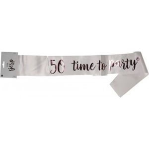 50 Times To Party Sjerp - Wit / Roze - Glanzend - Polyester - 144 x 11 cm - 1 Stuk - Verjaardag - Decoratie - Jarig - Feestje