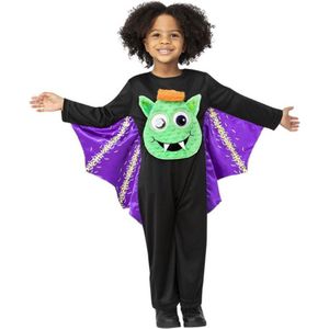Smiffy's - Vleermuis Kostuum - Groene Misselijkmakende Vleermuis Kind Kostuum - Zwart - Maat 90 - Halloween - Verkleedkleding