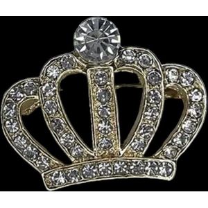 Broche Kroon Strass Goudkleurig ( 2.6 x 2.9 cm )