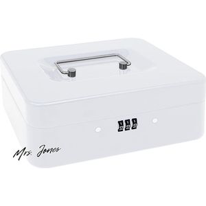 Mrs. Jones Geldcassette staal cijferslot afneembaar geldvak wit 25 x 20 x 85 cm .