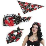 Bandana met rozen en doodshoofd