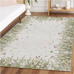 Vloerkleed Wilde Bloemen 160x220 Cm - Antiek Kruidenpatroon Met Lenteprint - Zacht Tapijt Met Antislip Onderkant Voor Woonkamer Keuken En Zomerdecoratie