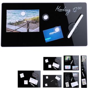 Relaxdays glassboard zwart - memobord - magneetbord - magnetisch prikbord - beschrijfbaar - 20 x 40 cm