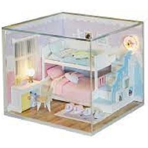 Miniatuurhuisje - bouwpakket - Miniature huisje - Diy dollhouse - Slaapkamer met stapelbed