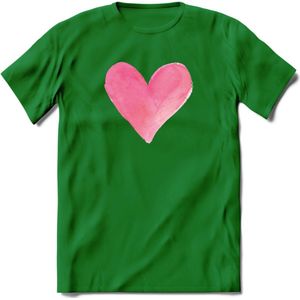 Valentijn Pastel waterverf Hart T-Shirt | Grappig Valentijnsdag Cadeautje voor Hem en Haar | Dames - Heren - Unisex | Kleding Cadeau | - Donker Groen - L