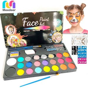 Meedeer Nieuwe Schmink Kinderen -20 kleuren & 3penselen op waterbasis- veiligheidscertificering- Schminkset - Make up Kinderen - Face paint palette - Grime Schmink palet - Kinderschmink voor mooi grimas - Grimeren