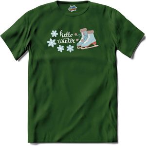 Hello Winter Blue | Schaatsen - Winter - Ice Skating - T-Shirt - Unisex - Bottle Groen - Maat 4XL