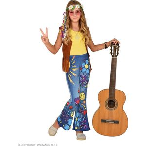 Widmann - Hippie Kostuum - 70s Legging Hippie Peace To The World Meisje - Blauw - Maat 140 - Carnavalskleding - Verkleedkleding