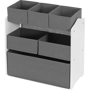 Kinderkast - Opbergkast - 6 Compartimenten - Grijs/Wit MDF - 63x39.5x60 cm