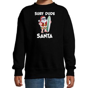 Surf dude Santa fun Kerstsweater / Kerst trui zwart voor kinderen - Kerstkleding / Christmas outfit 170/176