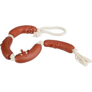relaxdays hondenspeelgoed - worstjes + touw - kauwspeelgoed honden - trekspeelgoed - sterk