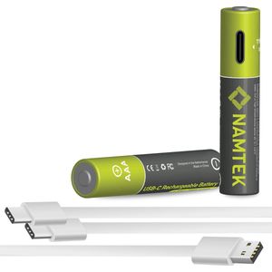 Namtek Oplaadbare batterijen AAA 1.5V 740 mWh met USB Type-C Kabel opladen - Lithium USB batterijen - Duurzame Keuze - 2 stuks