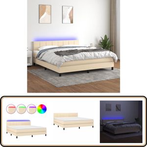 vidaXL Boxspring met matras - LED - 180x200 cm - Crème Boxspring - Led Lamp - Verstelbare Hoofdbord - Pocketvering Matras - Creme Kleurtje