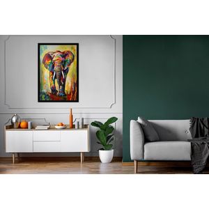 Poster in lijst - Olifant - Verf - Regenboog - Dieren - Fotolijst - Wanddecoratie - Poster - Slaapkamer - 80x120 cm - Kamerdecoratie - Foto in lijst - Muurdecoratie