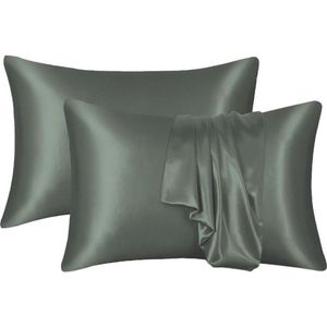 Decoware glans satijnen kussenslopen (2st) - 60x70 cm - antraciet