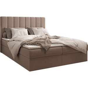InspireME Boxspring Bed 01 - Bed - Comfortabel topmatras - Met hoofdeindeTot 300KG - Opbergruimte 180x200 - Trinity 5 - Cappuccino