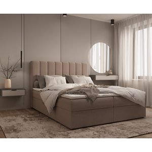 Gestoffeerd Continentaal Bed, Bonell-matras en Topper, Tweepersoonsbed met Gestoffeerd Hoofdeinde en Bedbox, Boxspring BED 01 - 180x200 - Trinity 5 - Cappuccino