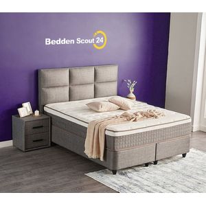 Boxspring bed met opbergruimte - 180x200 cm - Grijs - Opbergbed - Zelda Inclusief matras en topper