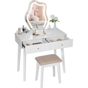 Luxe Kaptafel – Kind – Met Spiegel en Verlichting – Make Up Tafel voor Meisjes – Schminktafel – Inclusief Kruk – Stijlvol Design – Wit