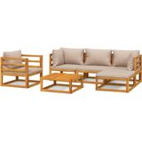 VidaXL Loungeset 6-delig met Kussens Massief Hout Taupe