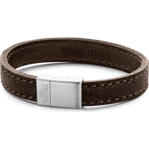 Frank 1967 7FB-0203 - Heren armband met staal element - leer - lengte 21 cm - donkerbruin