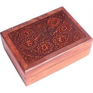 Tarotdoos 7 chakra's gegraveerd - 17.5x13x6.5 - Hout