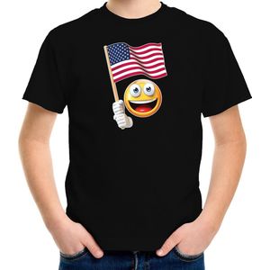 Amerika supporter / fan emoticon t-shirt zwart voor kinderen 134/140