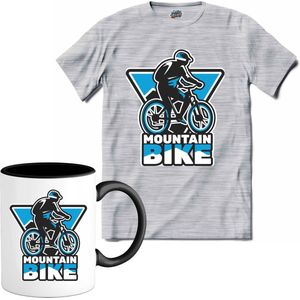 Mountain Bike | Mountain Bike - Fiets - Bicycle - T-Shirt met mok - Unisex - Donker Grijs - Gemêleerd - Maat 3XL