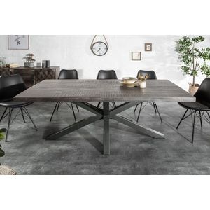 Massieve industrieele eettafel GALAXIE 200cm grijs mangohouten stervormig frame - 39442