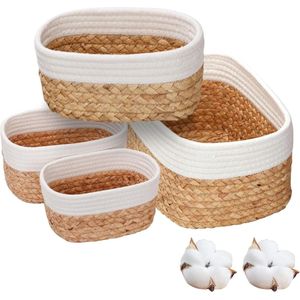 Opbergmand 4-delig geweven waterhyacint katoen decoratieve keuken slaapkamer Wicker Storage Basket (2-5)