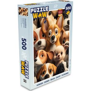Puzzel Honden - Dieren - Bruin - Zwart - Patronen - Kind - Legpuzzel - Puzzel 500 stukjes