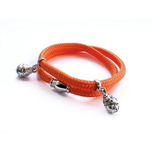 NIEUW - Jolla - dames wikkelarmband - zilver - touw - bedels -  Charm Rope - Oranje