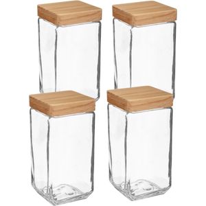 5Five voedsel/spullen voorraadpot - 4x stuks - Glas met houten deksel - 2000 ml - Met luchtdichte sluiting