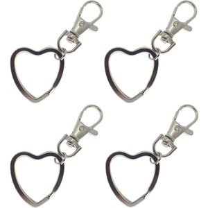 Vriendschapshartje - 4x Sleutelring Hart met Karabijn haak - Tashanger ring - sleutelhanger ringen hartvorm - Carabiner - Splitringen - zilver - 30 mm - 4 stuks