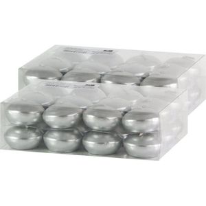 48x Zilveren Drijfkaarsen 4,5 cm 4 Branduren - Geurloze Zilverkleurige Kaarsen