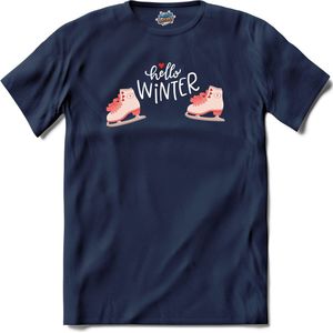 Hello Winter Pink | Schaatsen - Winter - Ice Skating - T-Shirt - Unisex - Navy Blue - Maat S