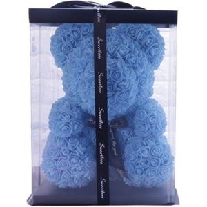 Rozen beer blauw | 25cm | Rose Bear | geschenk | Valentijn Cadeau | babyshower | kraamcadeau | handgemaakt | kunstbloemen Rose Teddy bear | Inclusief Giftbox |