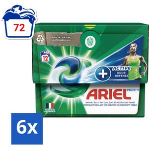 Ariel - Original - Actieve Geurbestrijding - Wasmiddelcapsules - Pods+ - Witte en Gekleurde Was - 12 Wasbeurten - Voordeelverpakking - 6 stuks