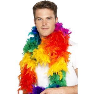 2x stuks regenboog gekleurde boa 190 cm - Verkleed boa voor Gay pride feest thema