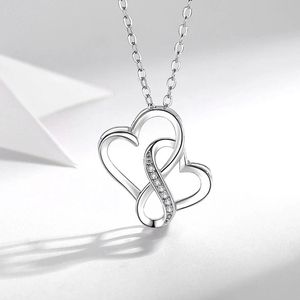 ASTRADAVI S925 Sterling Zilveren Hanger Ketting - Dubbele Harten Verbonden met Oneindigheid - Cadeau Idee